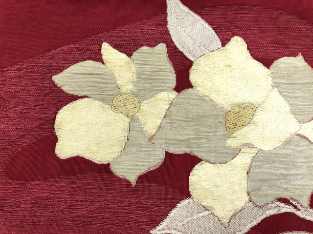 JAPANESE KIMONO / ANTIQUE NAGOYA OBI / WOVEN FLOWER